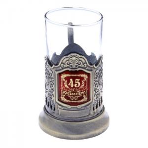 Подстаканник со стаканом "С Юбилеем 45", латунный цвет 116687