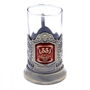 Подстаканник со стаканом "С Юбилеем 55", латунный цвет 116689