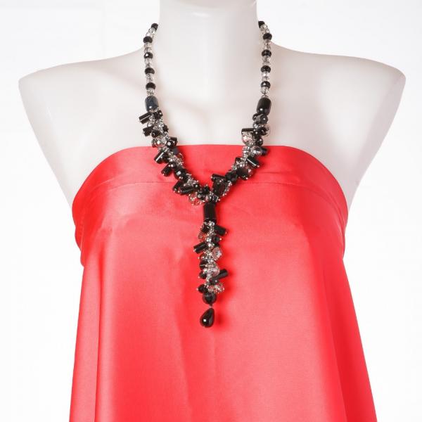 Бусы "Черное серебро"  "чешский хрусталь" , агат ассорти. с подвеской  L-52+13 см