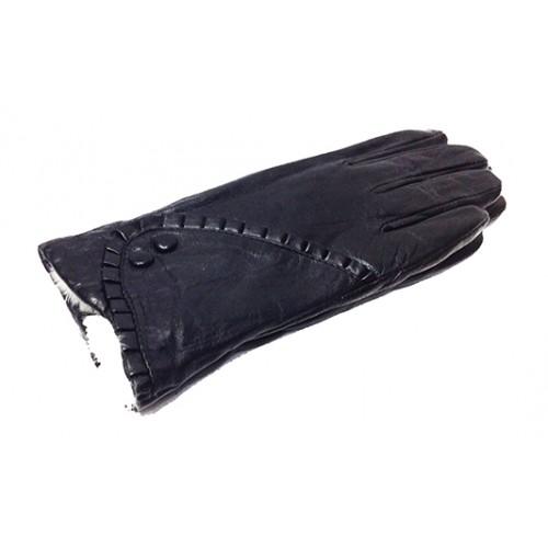 Женские перчатки кожа Зимушка Артикул P- 125 мод №7 черные мех кролик