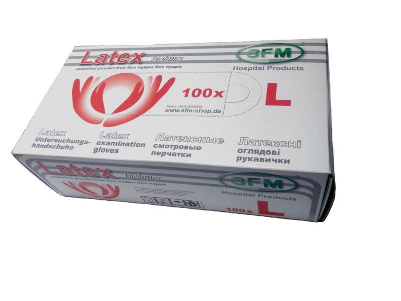 Перчатки латексные SFM (Hospital Products), прозрачные, текстурированные  - 50пар/упак.