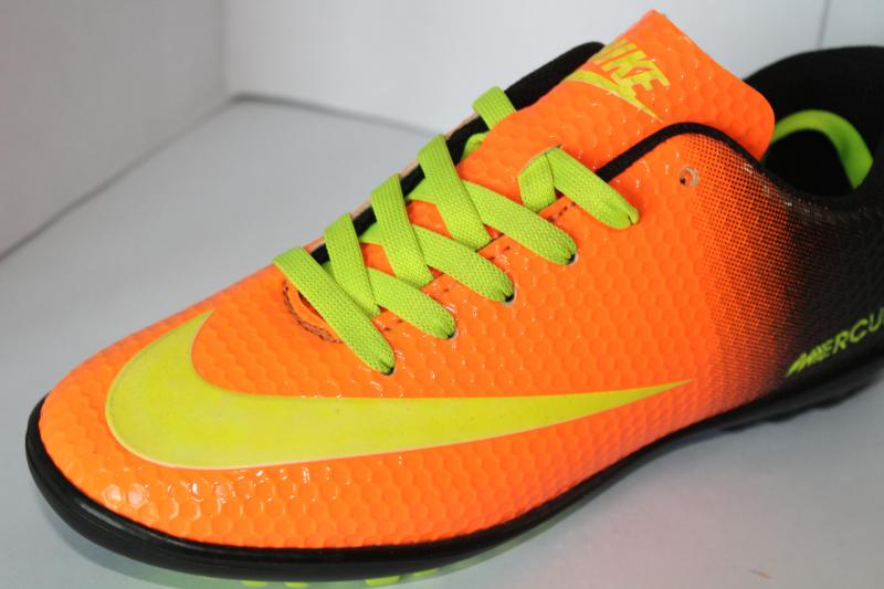 Футбольные кроссовки(копы) Nike Mercurial сороконожки на шнуровке для игры в футбол на шнурке оранжевый, 36