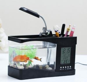 Настольный USB-аквариум с часами и термометром Черный