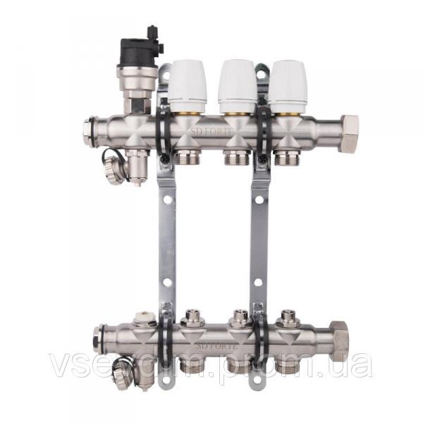 SD FORTE Коллектор термо регулир.(кран сливн.-2,кран маевск.-2) 1"х 4" нерж.   SFE0054