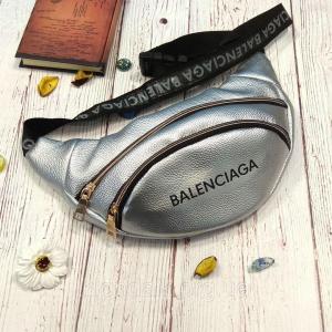 Стильная женская поясная сумочка, бананка Balenciaga, баленсиага. Серебро. Турция.