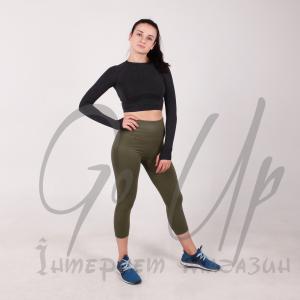 Женские спортивные лосины, леггинсы 3\4 для фитнеса, йоги, бега Хаки, Размер (S)