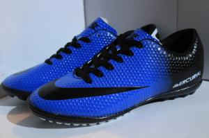 Футбольные кроссовки(копы) Nike Mercurial сороконожки синие на шнуровке для игры в футбол на шн