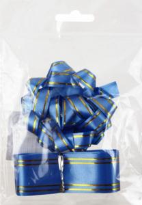 Набор: бант и лента Winter Wings  бант 1 шт., 7,6 см, + лента 3 см*3 м., 1 шт., синий с золотом
