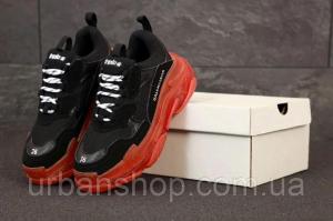 Жіночі кросівки balenciaga triple s. black red багатошарова підошва . топ репліка ааа класу 120