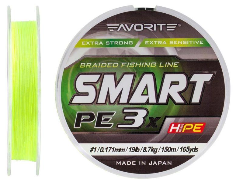 Фото  Шнур Favorite Smart PE 3x 150м (fl.yellow) #1/0.171mm 19lb/8.7kg