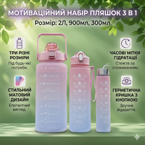 Бутылка для воды 3 в 1 Bottle AND264 Розово-голубая Комплект из 3 спортивных бутылок для воды