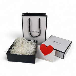 Комплект пакет Chanel і коробка Chanel, розмір 145х145 мм, білий колір, з чорною мотузковою руч