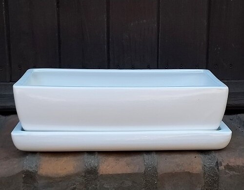 Zdjęcie Donice do domu, Skrzynki, łódki, podłużne doniczki ceramiczne Doniczka kaktusiarka prostokątna biała