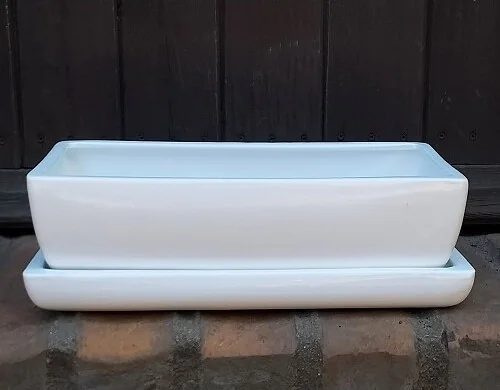 Zdjęcie Donice do domu, Skrzynki, łódki, podłużne doniczki ceramiczne Doniczka kaktusiarka prostokątna biała