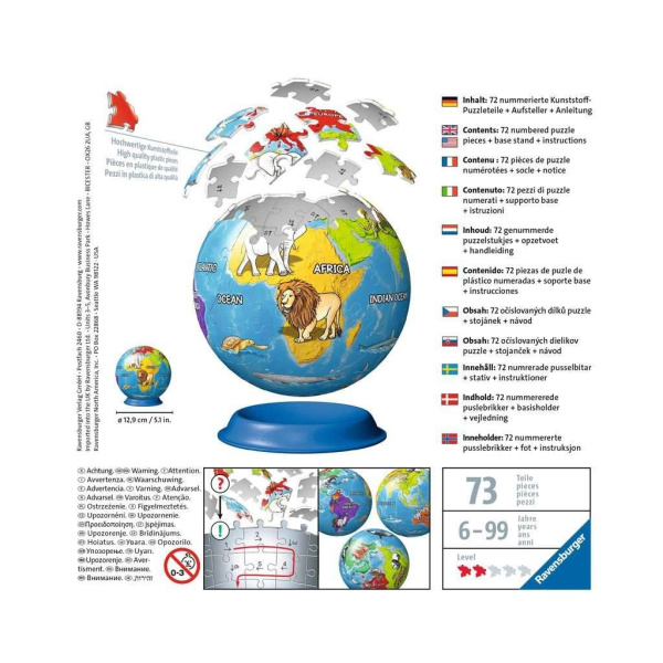 Zdjęcie Zabawki, Edukacyjne RAVENSBURGER Puzzle 3D Kula Dziecinny globus 72 el