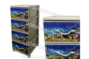 Комод платиковый голубой с морским рисунком 4 ящика Аквариум Senyayla Plastik