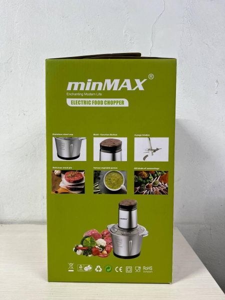 Фото Все для кухни Кухонный измельчитель из нержавейки, 1800 Вт, 3,8 л, 2 чаши, 4 насадки, minMAX MMY-5017, Серебристый / Чоппер / Кухонный комбайн