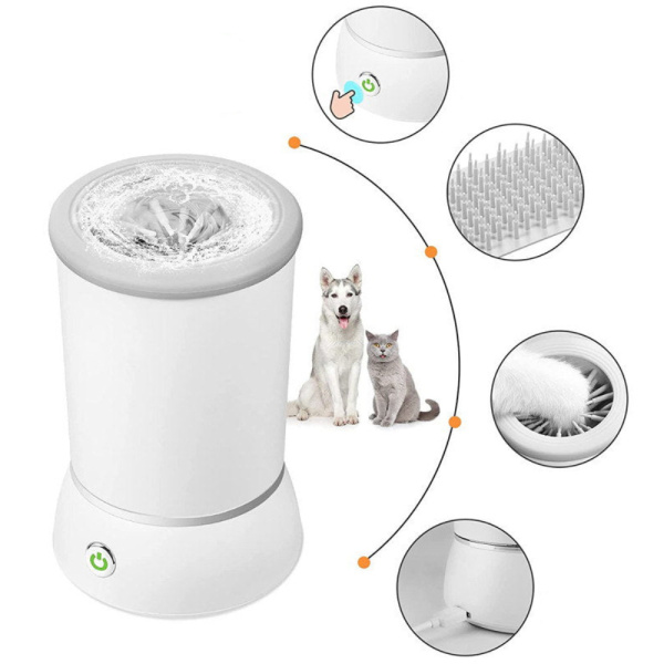 Фото Товары для животных Лапомойка автоматическая Pet Foot Wash, от USB, Белый / Лапомойка с силиконовыми щетинками / Мойка для лап собак
