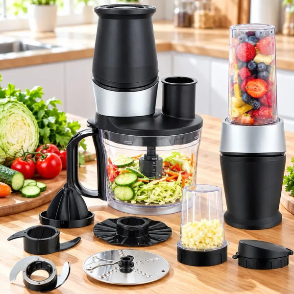 Фото Все для кухни Кухонный комбайн с насадками, 1500 Вт, minMAX MX-1101, Черный Блендер Смельчитель Кофемолка Слайсер Чоппер