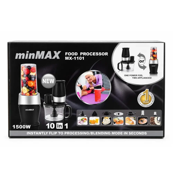 Фото Все для кухни Кухонный комбайн с насадками, 1500 Вт, minMAX MX-1101, Черный Блендер Смельчитель Кофемолка Слайсер Чоппер