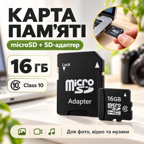 Фото Электроника Карта памяти MicroSD 16 GB Class 10 с SD-адаптером