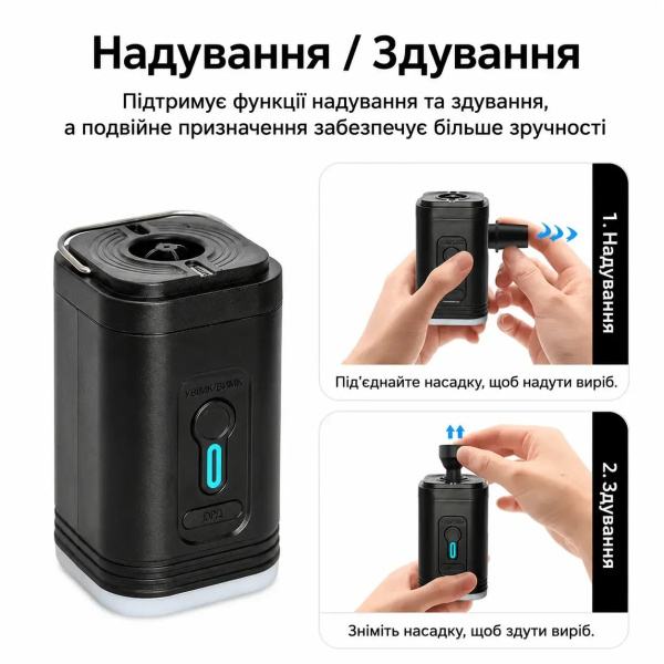 Фото Товары для дома и сада Электрический портативный беспроводной мини-насос для надувных матрасов на аккумуляторе 3 в 1