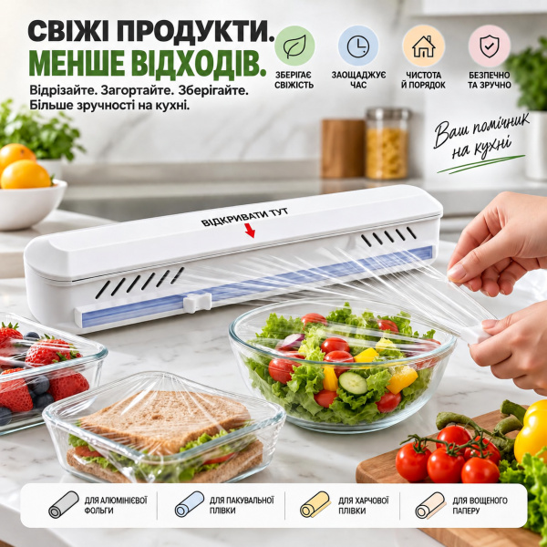 Фото Товары для дома и сада Кухонный диспенсер-резак 26X-409 для пищевой пленки и фольги с магнитным креплением