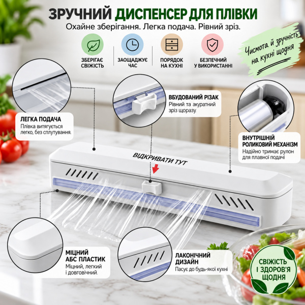 Фото Товары для дома и сада Кухонный диспенсер-резак 26X-409 для пищевой пленки и фольги с магнитным креплением
