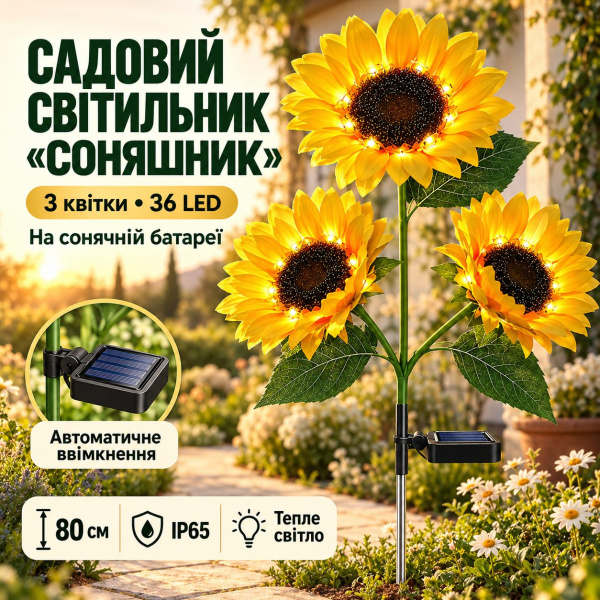 Фото Товары для дома и сада Садовый светильник LED на солнечной батарее Подсолнух  для уличного декора освещения сада