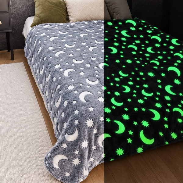 Фото Товары для дома и сада Плед со светящимися звездами HMD Magic Luminous 150×180 см серый, мягкий плюшевый плед из флиса, светящийся в темноте одеяло