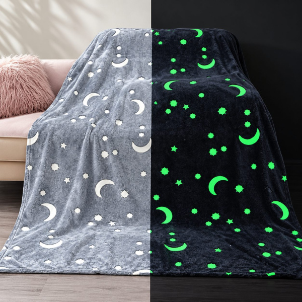 Фото Товары для дома и сада Плед со светящимися звездами HMD Magic Luminous 150×180 см серый, мягкий плюшевый плед из флиса, светящийся в темноте одеяло