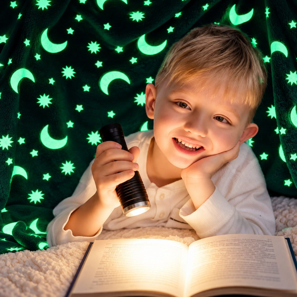 Фото Товары для дома и сада Плед со светящимися звездами HMD Magic Luminous 150×180 см серый, мягкий плюшевый плед из флиса, светящийся в темноте одеяло