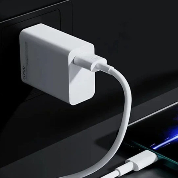 Фото Электроника Сетевое зарядное устройство с кабелем (1м) USB-TYPE C, 67W, Белый D6000 / Адаптер с быстрой зарядкой / Зарядка для телефона