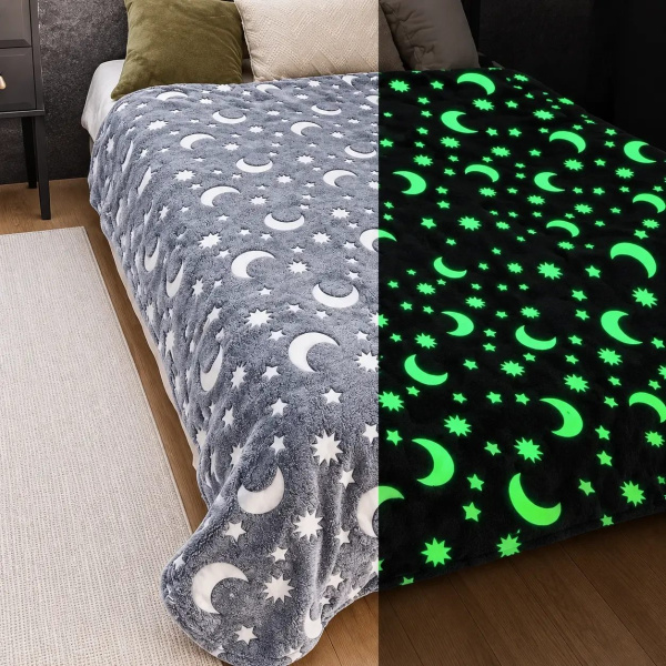 Фото Товары для дома и сада Плюшевый плед светящийся в темноте HMD Magic Luminous 120×150 см серый