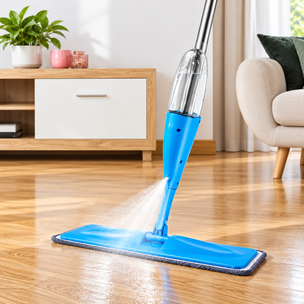 Фото Товары для дома и сада Швабра с распылителем Spray Mop для мытья полов с резервуаром 350 мл и насадкой из микрофибры, синяя
