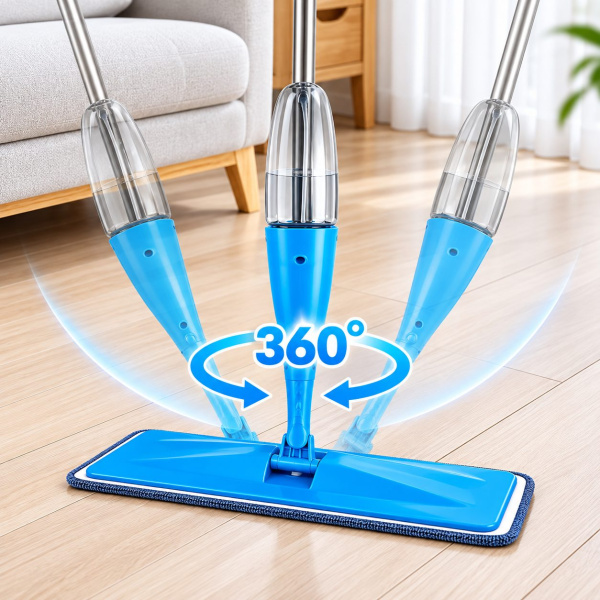 Фото Товары для дома и сада Швабра с распылителем Spray Mop для мытья полов с резервуаром 350 мл и насадкой из микрофибры, синяя