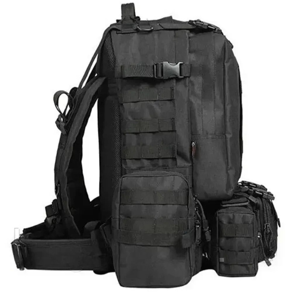 Фото Чемоданы / Сумки/ Рюкзаки Тактический рюкзак с подсумками на 55л B08 (55х40х25 см), Черный / Туристический мужской рюкзак с системой Молли